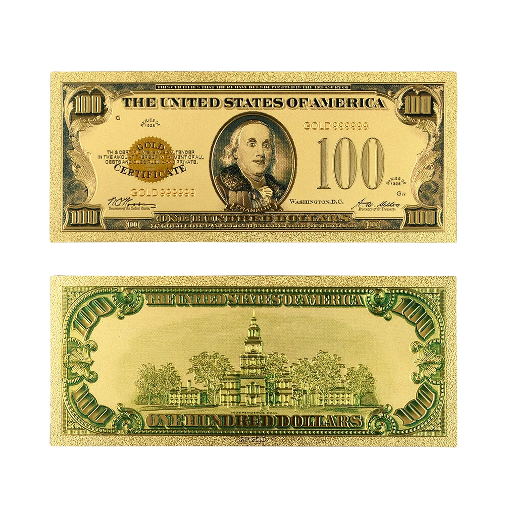 Банкноты из 24-каратного золота 1928 года позолоченные банкноты в США 100 долларов