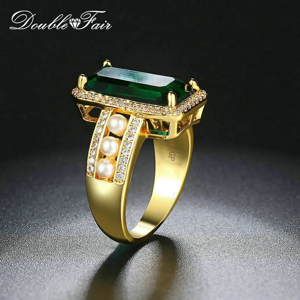 Модные новые кольца из желтого золота с искусственным жемчугом для женщин