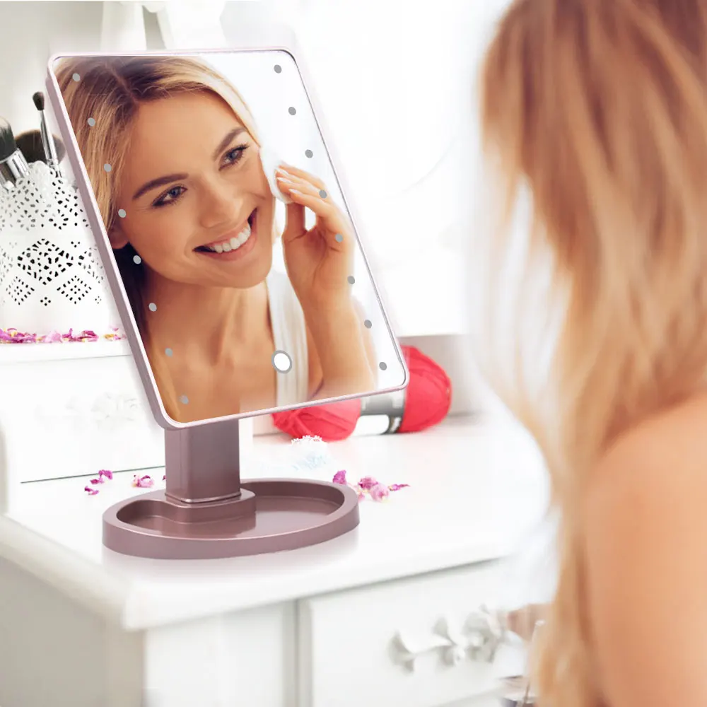 Светодиодный зеркало для макияжа 22 Vanity светильник увеличительное 3 раскладной столешница Сенсорный экран косметические 10x Лупа маленькое зеркало Красота