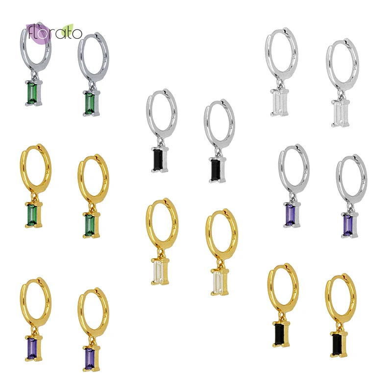 925 Sterling Silver Ear Buckle Color CZ Zircon Gold Earrings For Women Geometric Small Hoop Fashion Wedding Jewelry | Украшения и