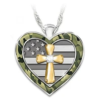 american flag cross camouflage color heart pendant necklace womens necklace new fashion metal crystal accessories party jewelry
