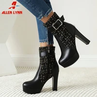 brand new fashion classic concise short boots women platform thick high heels ankle boots ladies patchwork buckle female shoes
