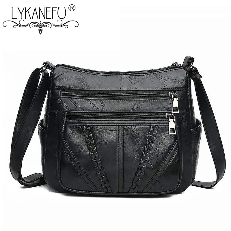 Женские сумки через плечо LYKANEFU лоскутные из натуральной кожи женская кожаная