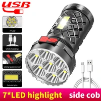 newest usb rechargeable 7led flashlight with cob portable powerful torch built in battery outdoor camping light waterproof lamp