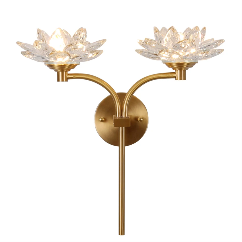 Современные Настенные светильники из меди с кристаллами лотоса роскошные лампы