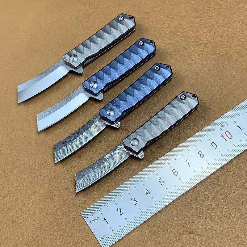 Складной карманный мини нож D2 / Damascus Blade с титановой ручкой походные фруктовые