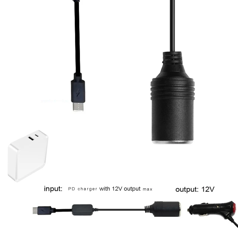 Переходник USB C PD Type Male на 12 В розетка для автомобильного прикуривателя Female