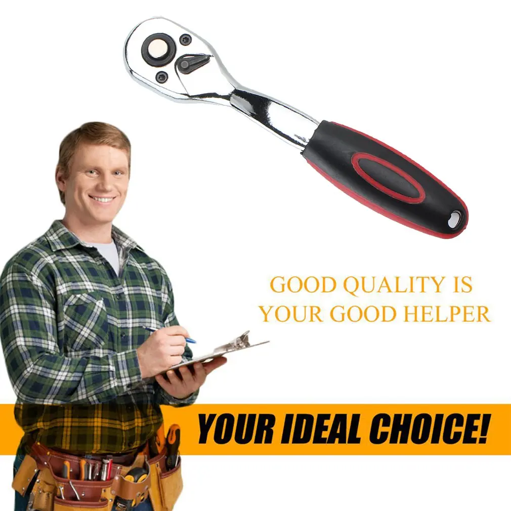 

1/4"Ratchet Wrench Quick Release Single-end Chrome Steel Wrench Plastic Handle Professional Repairing Tool