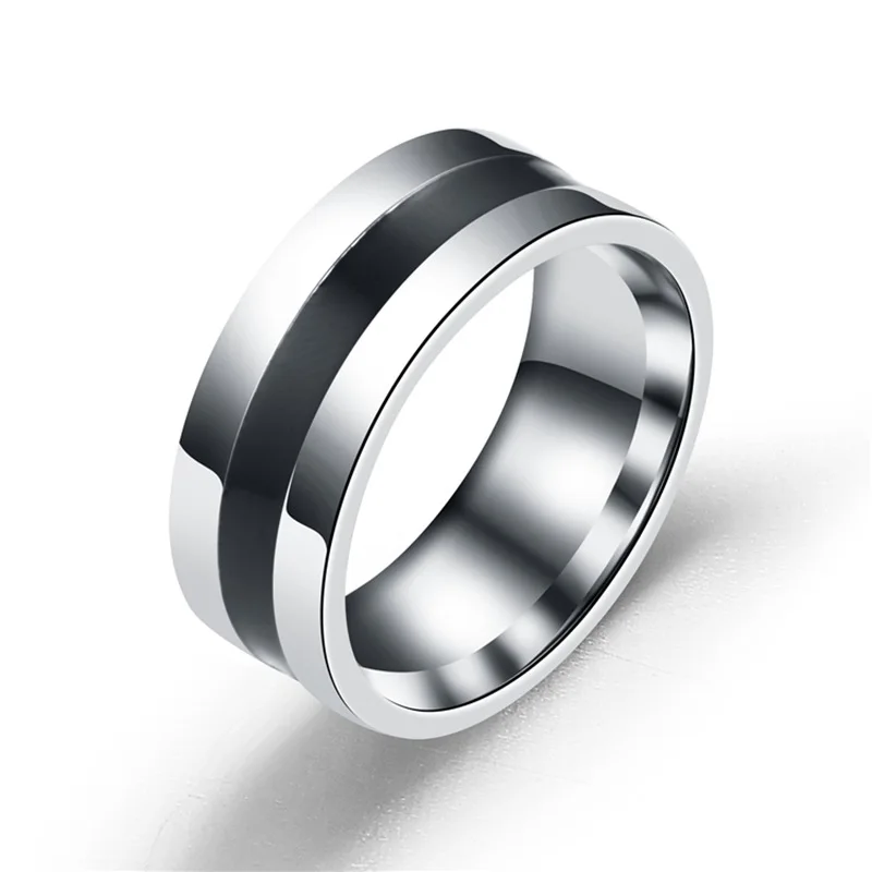 

8mm Black Epoxy Ring for Men Silver Color Stainless Steel Jewelry Party Gift DC01