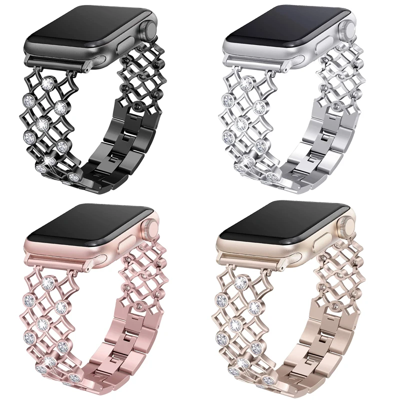 Женский ремешок из нержавеющей стали со стразами для Apple Watch 38 мм 42 мм 40 мм 44 мм ремешок iwatch Series 4 3 2 1 ремешок для наручных часов
