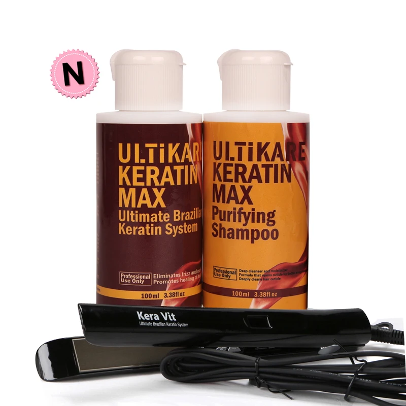 

High Quality Mini 100ml Purifying shampoo+100ml Ultikare Keratin Moisturizing Treatment Hair Flat Iron Smoothing Hair Care Tools