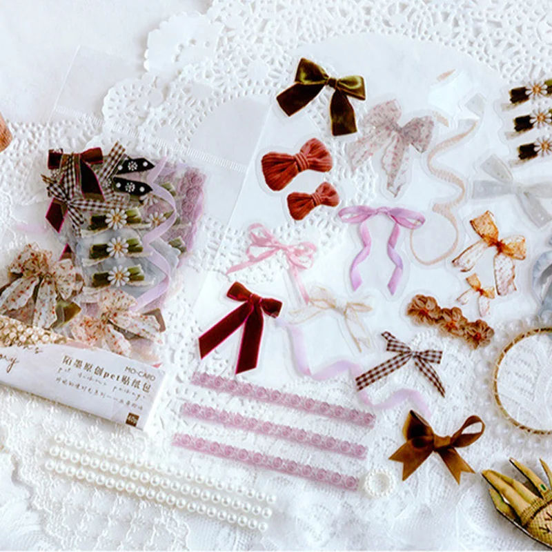 

40 pcs /Pack Elegant Ribbon Leaves Mushroom Stationery Stickers DIY Decorative Sealing Paste