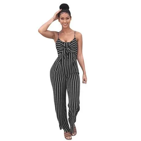 

Summer size women's sexy nightclub striped sling wide-legged jumpsuits