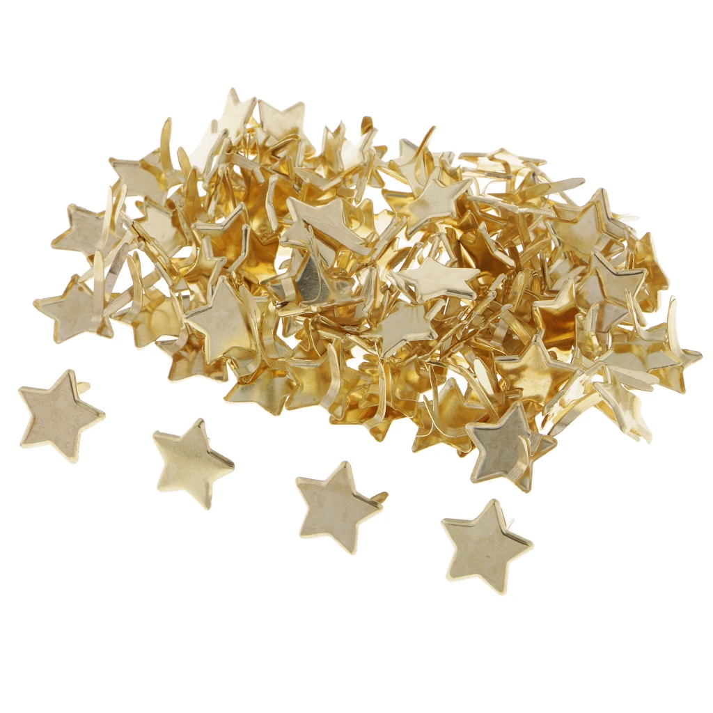 100Pcs Metal Star Head Brads Paper Fasteners for Scrapbooking Gold 14mm | Дом и сад