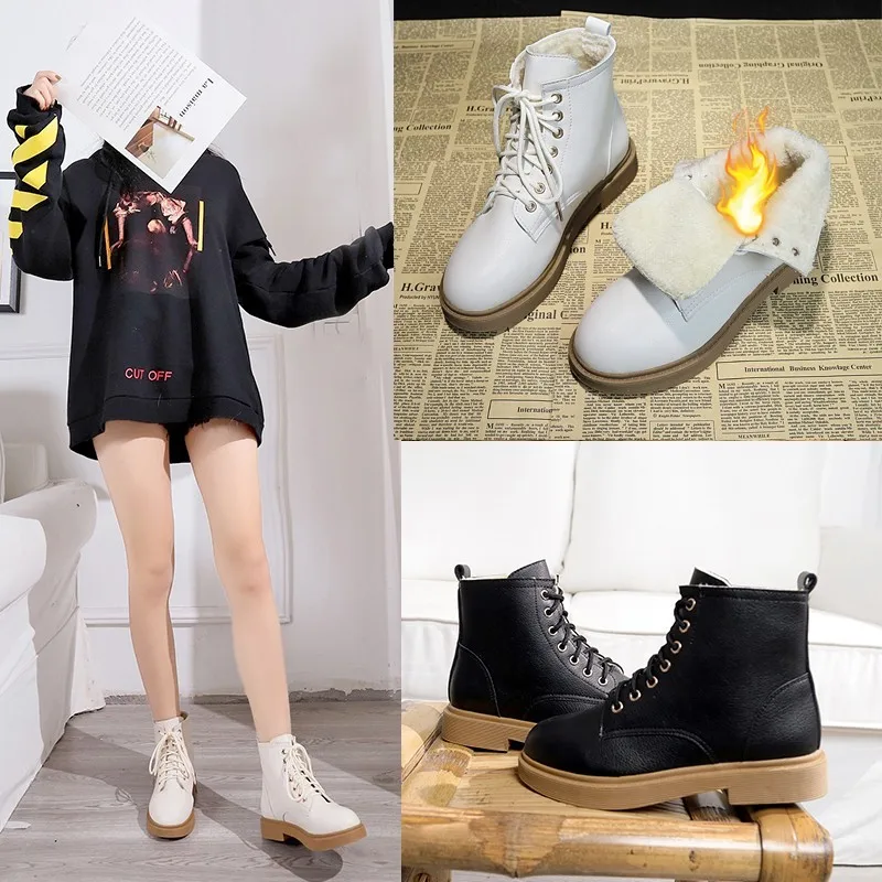 

Barrel Martin Boots Women's Spring, Summer, Autumn And Winter New Korean Version Of Joker British Style Lace-up Flat Bottom Plus