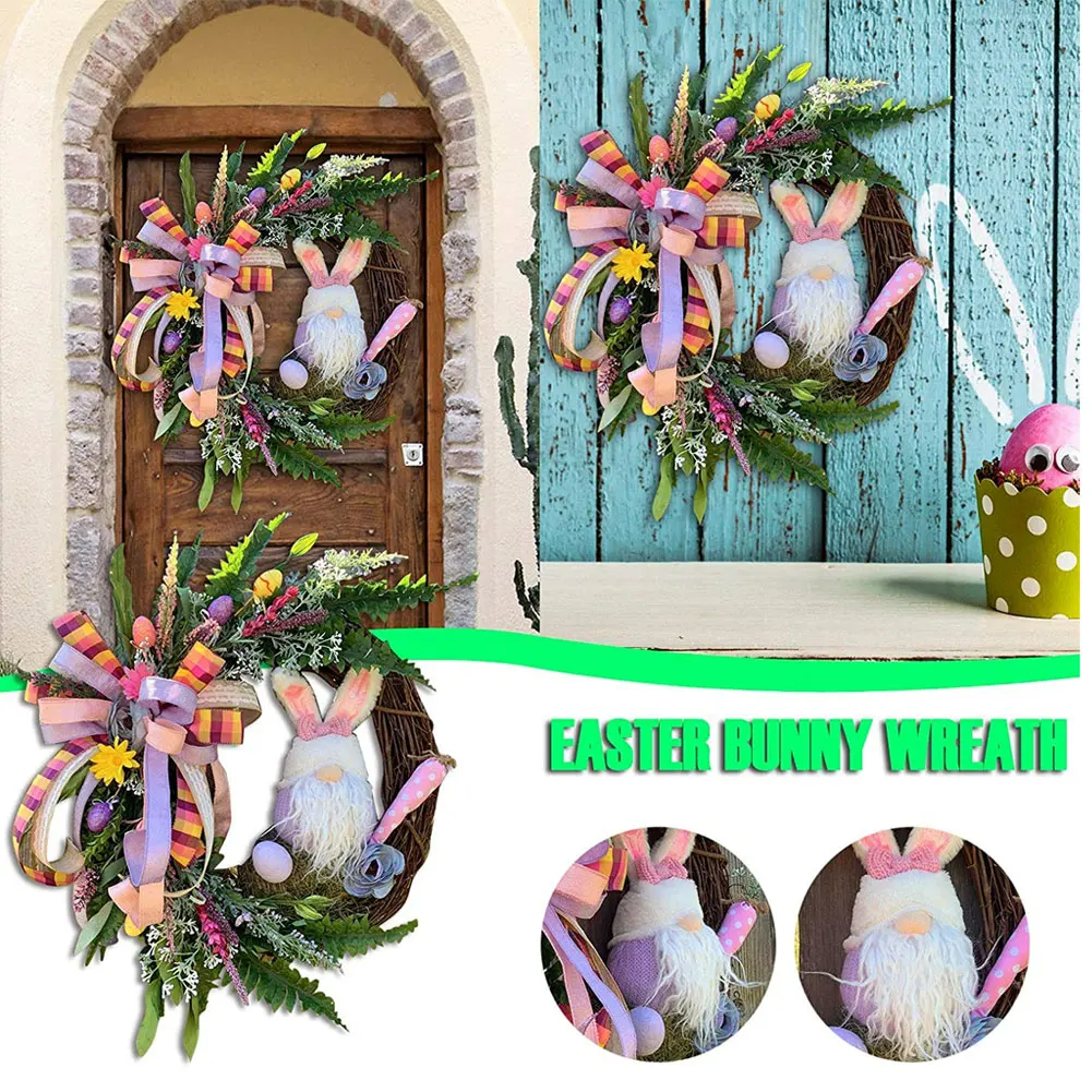 

Easter Rabbit Wreath Bunny Wreath Artificial Flowers Wreath Floral Wreath Round For Easter Front Door Party Decoration
