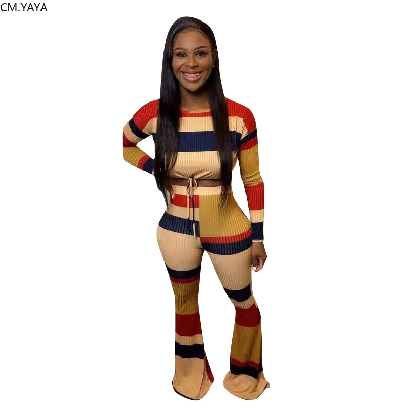 Зимний женский спортивный костюм с полосатым принтом укороченный топ длинными