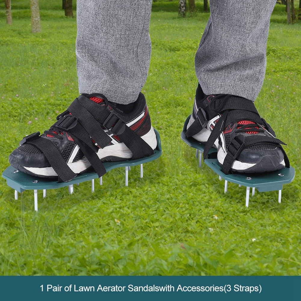 

1 Pair of Lawn Aerator Sandals Soil Loosening Aerator Spiked Shoes Gardening Tool(3 Straps)Lawn