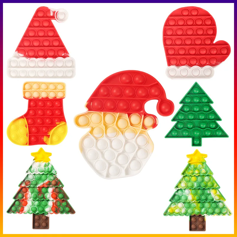 Juguetes de descompresi&oacute;n de burbujas de &aacute;rbol de Navidad para ni&ntilde;os y adultos, juguetes educativos de compresi&oacute;n divertidos de Pap&aacute; Noel-0