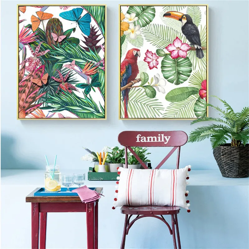 

Flower Animal Nordic Canvas Painting Home Decor Wall Art Colorful Plant Flamingo
