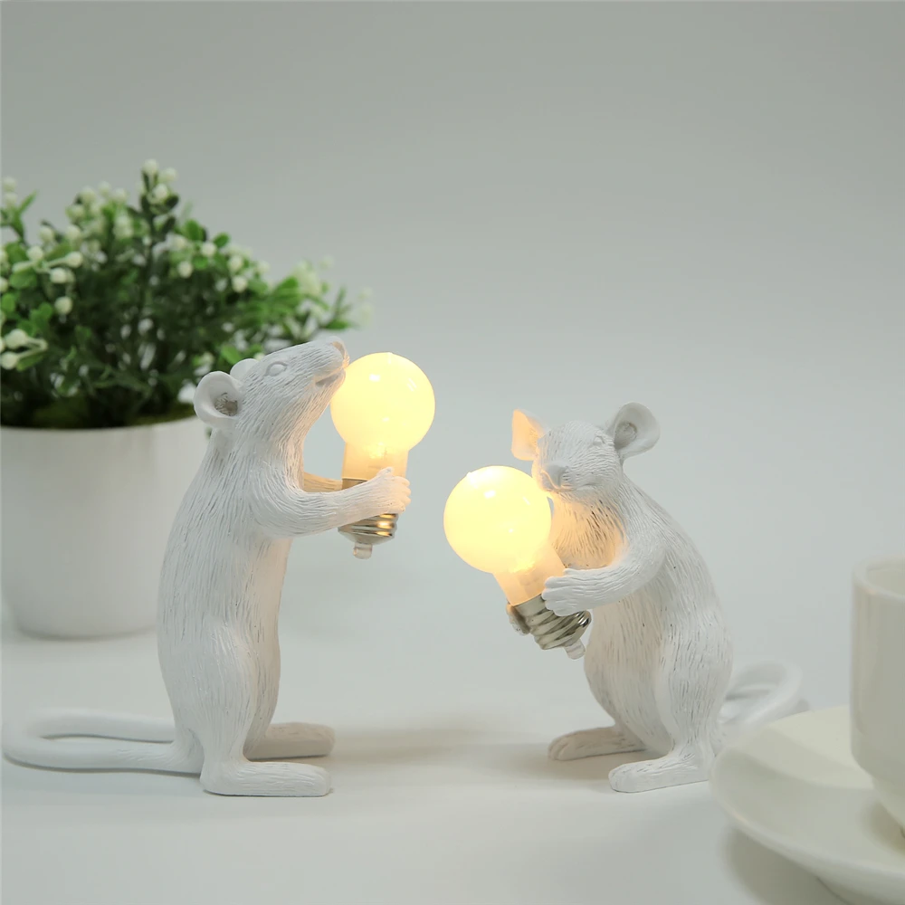 Designer Mouse Resin Night Light Desktop Decor Cartoon LED Animal Lighting Children's Room Bedside Lamps Mouse Gifts Table Light