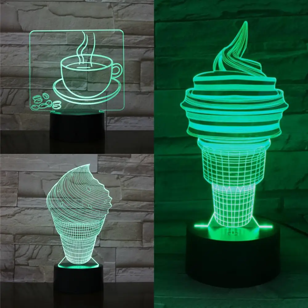 

Креативсветодиодный светодиодная Сенсорная лампа Icecream кофейного цвета, 3D ночсветильник с изменением цвета, освещение для создания атмосфе...