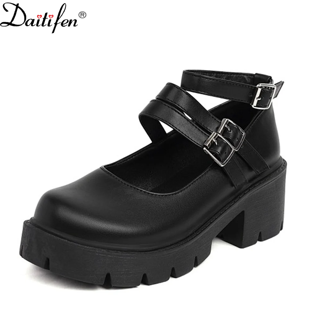 

Daitifen Concise Women Sweet Mary Jean Shoes Belt Buckles Girls Cute Lolita Shoes Spring Autumn Single Shoes Platform Shallow