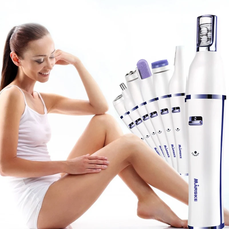 

MARSKE 7 In 1 Electric Epilator Women Depilator USB Recharge Facial Cleansing Nose Hair Trimmer Facial Shaver Hair Removal Tool