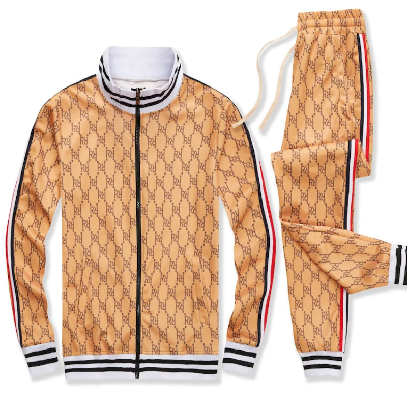 

Streetwear Hipster Hip Hop Station Collar Zip Jacket Set for 2021 Fall Men's 3D Plaid Exercise Jogging Slim Jacket