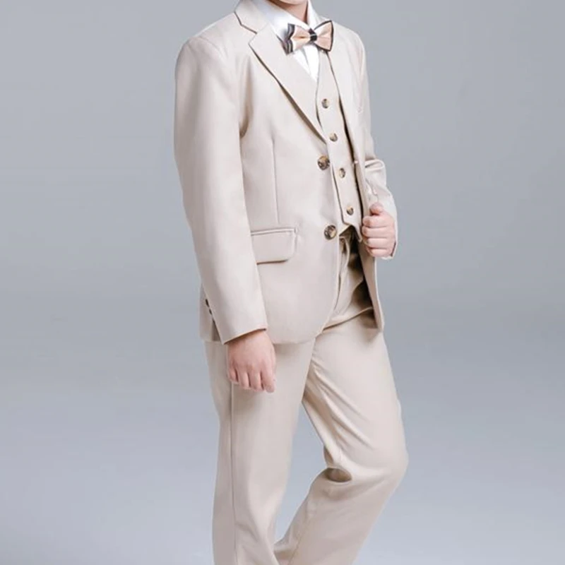

Autumn Tailor Made Fashion Handsome Light Grey Lapel Kid Suits Slim Fit For Wedding Dress Business Casual Kids Clothing 3 Prc
