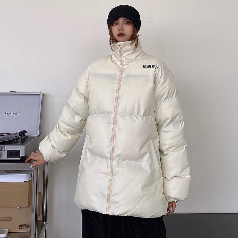 Thick White Parkas Women Coat 2021 New Fashion Winter Warm Stand Collar Women Down Cotton Coat Casual Letter Women Jacket NBH342