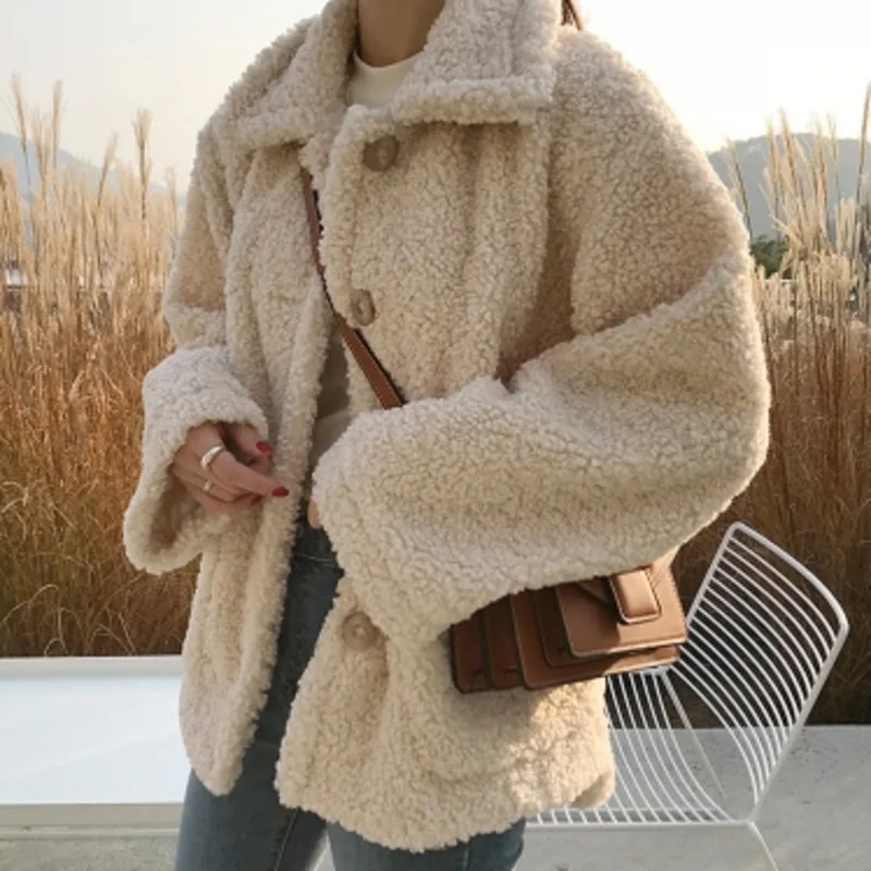 

2022 Harajuku 1 Outerwear Autumn Clothes Loose Winter Overcoat Faux Fur Coat Jaket Women Fake Fur Jacket Female DT020