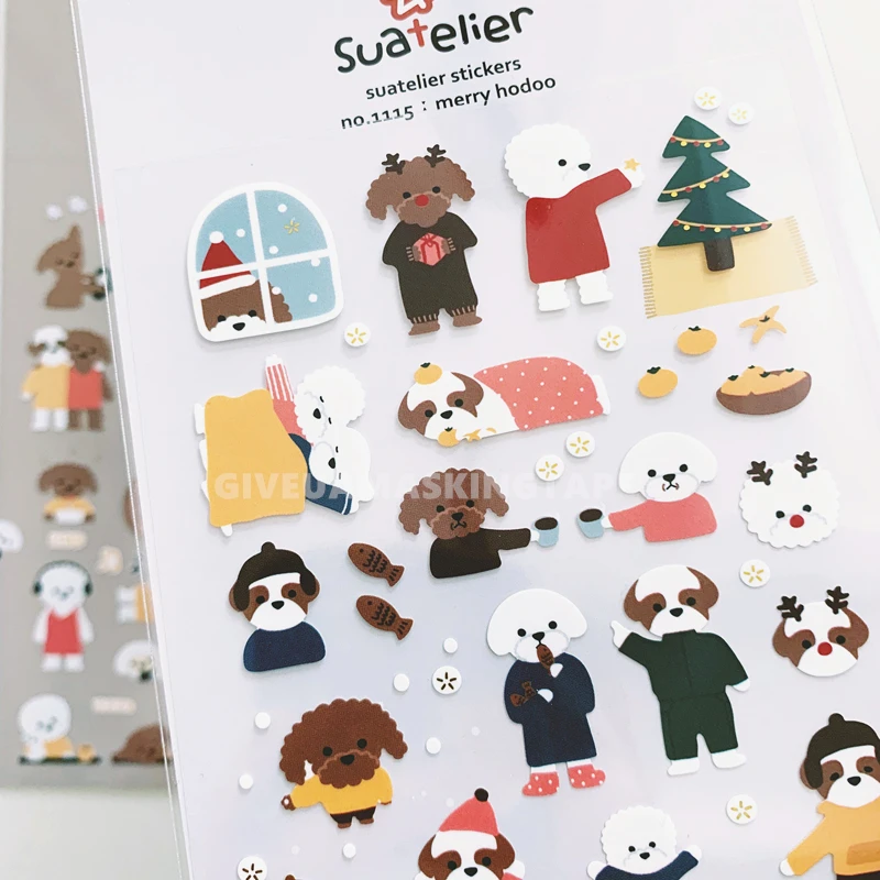 1 шт. Рождественская водостойкая наклейка с милой собакой мультяшный пудель