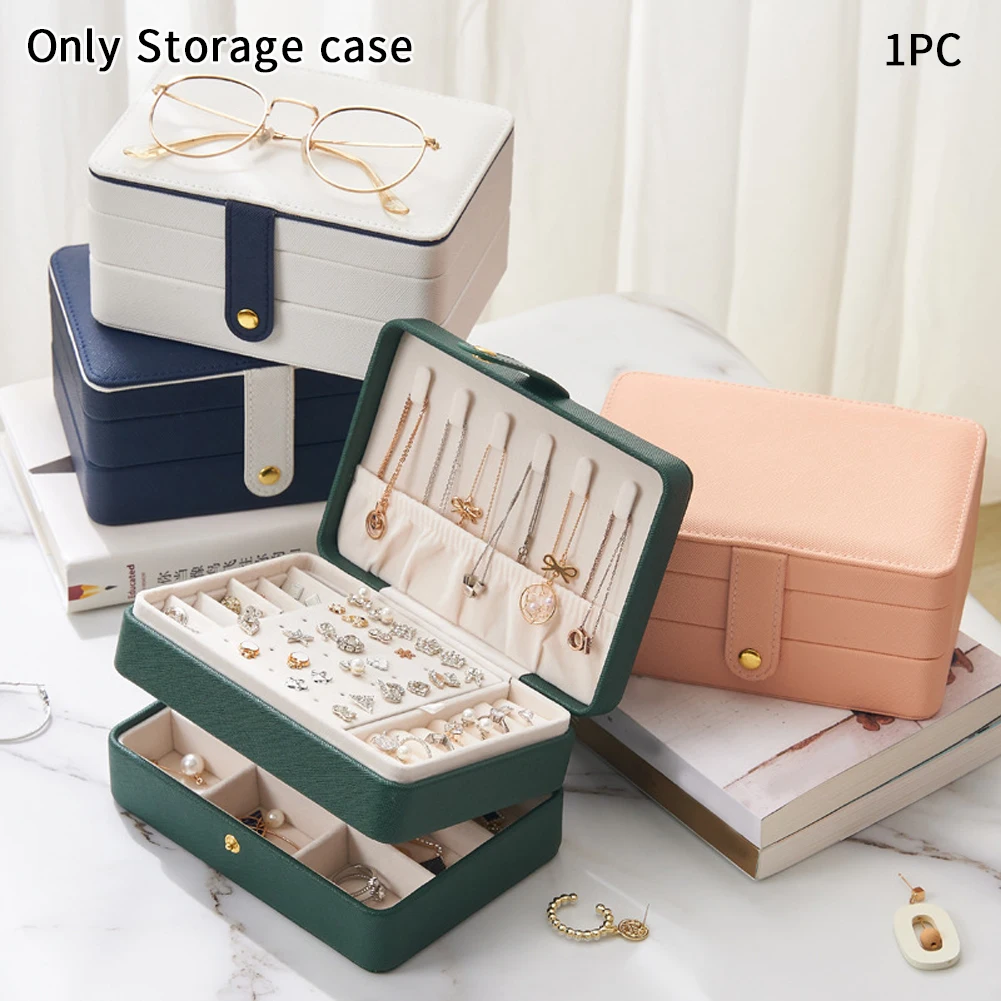 

Jewelry Storage Box Home Rings Travel Desktop Gift Portable 3 Layers Earring Necklace Durable Rectangle Solid Bracelet Display