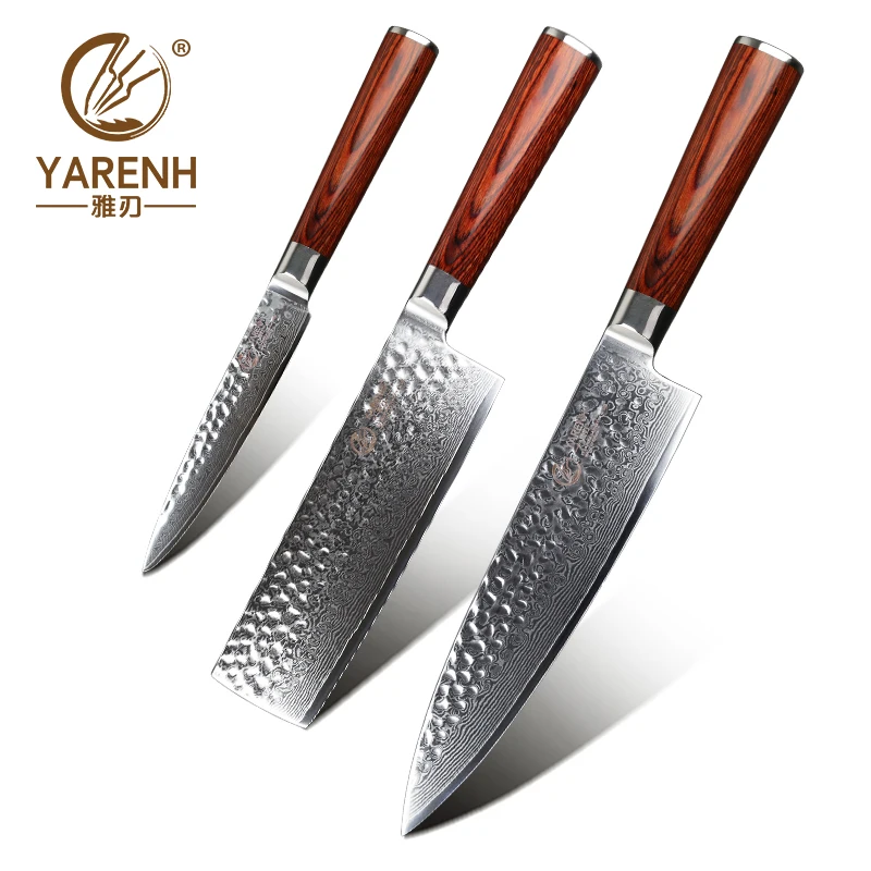 Yarenh набор кухонных ножей 3 шт. японские ножи для кухни из 67 слой vg10 дамасская сталь