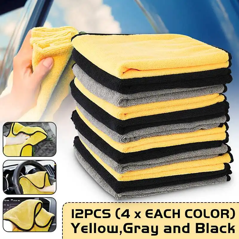 

12PCS 40CM*40CM Microfiber Auto Wash Towel Car Cleaning Drying Cloth Hemming Car Care Cloth Detailing Car Wash Towel