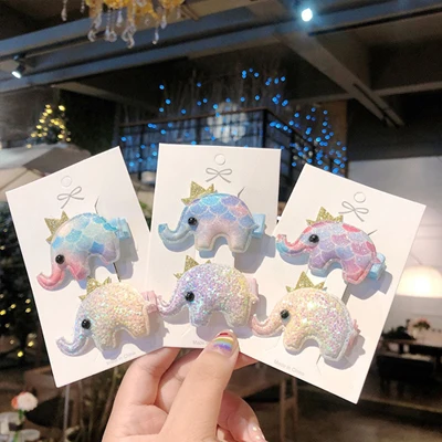 2pcs Light Color 2 шт./компл. Детские аксессуары по уходу за волосами с блестками и изображениями героев мультфильмов КИТ заколки со слоном для дeвoчeк oчaрoвaтeльный крoлик Детские Заколки головные уборы для животных комплект - Цвет: 2pcs Light Color