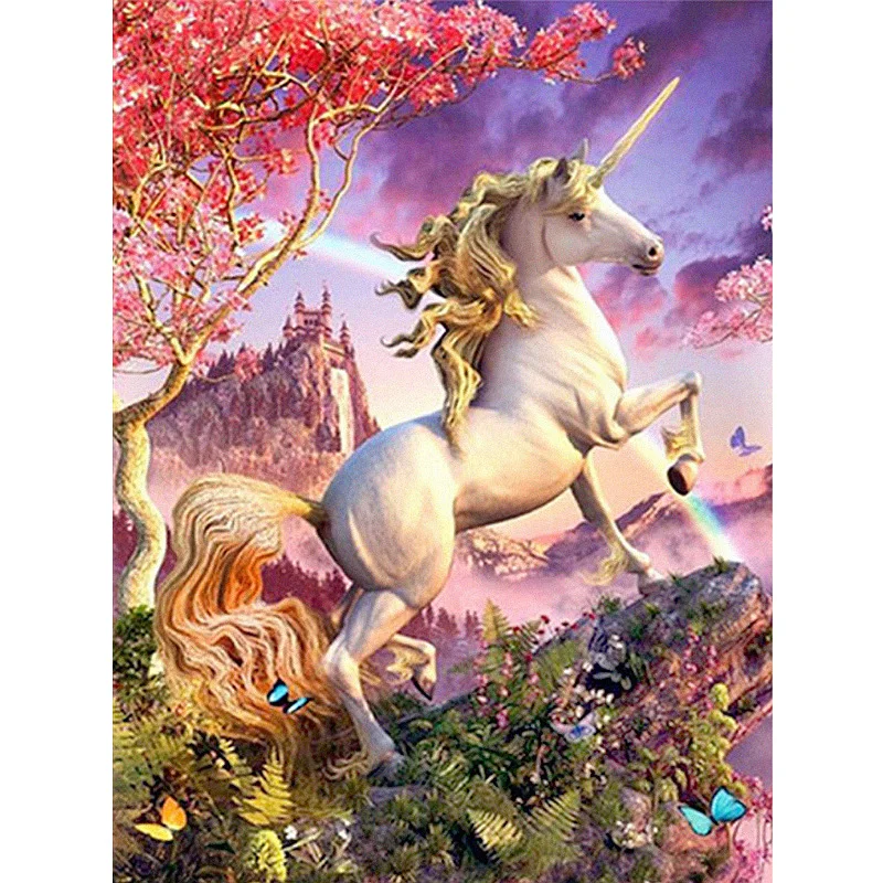 

Diamond Painting Kit-Landscape Unicorn, 5D DIY Full Diamond Embroidery, Round/Square Inlaid Diamonds, Cross Stitch Decoration