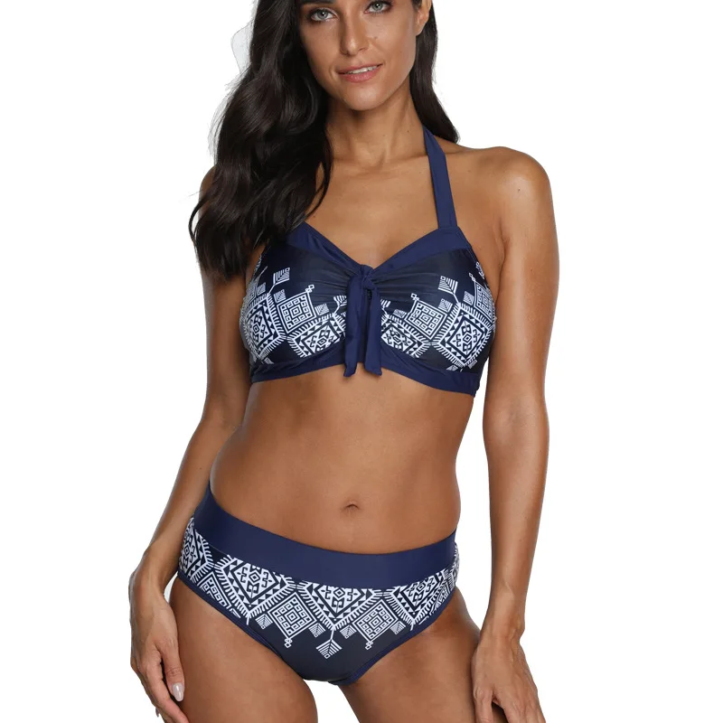 Купальник бикини Женский Плюс Размер пуш ап 2020 темно синий комплект из двух