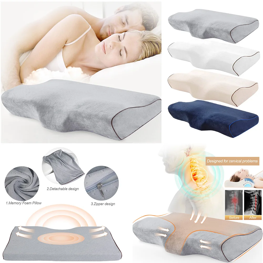 Memory Foam Pillow Butterfly Shaped Bedding Pad Relax Neck Protection Orthopedic Slow Rebound Cervical For Health Care 50x30cm | Дом и сад