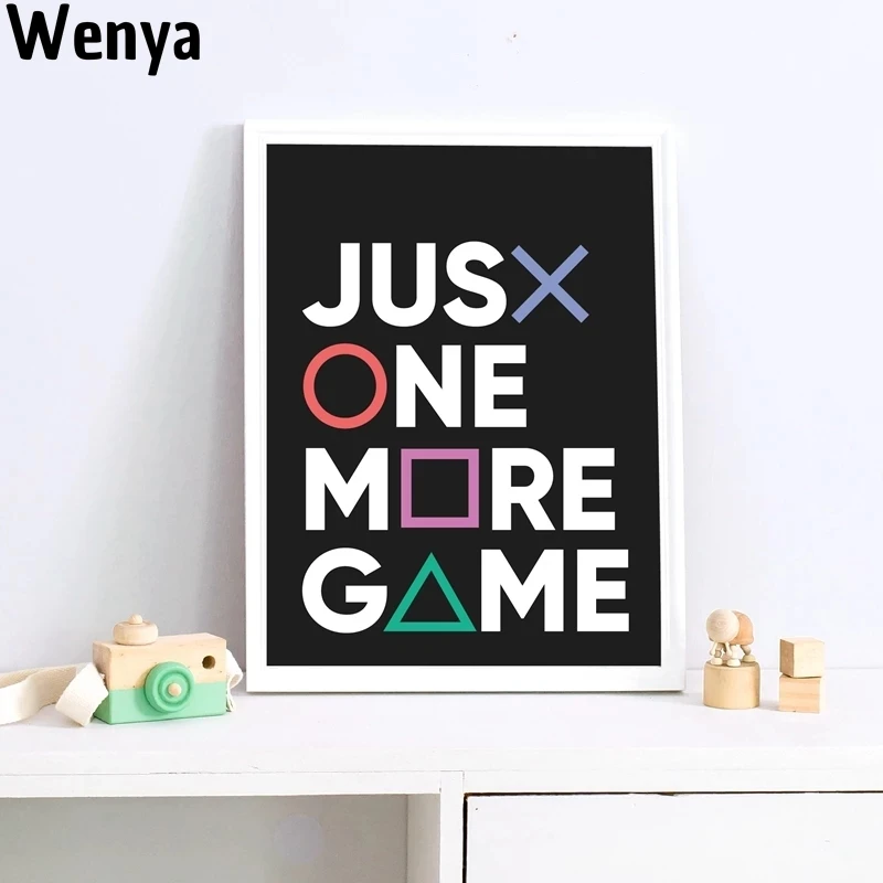 

Just One More Game Poster Prints Gamer Joystick Symbols Gamepad Controller Boys Room Wall Art Canvas Painting Man Cave Decor