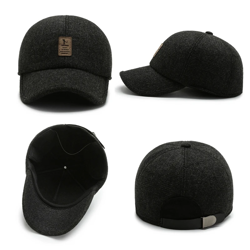 

2020 New Winter Baseball Cap For Men With Earflaps Warm Hat Thicken Snapback Cap Men Father's Hats Ear Protection Casquette