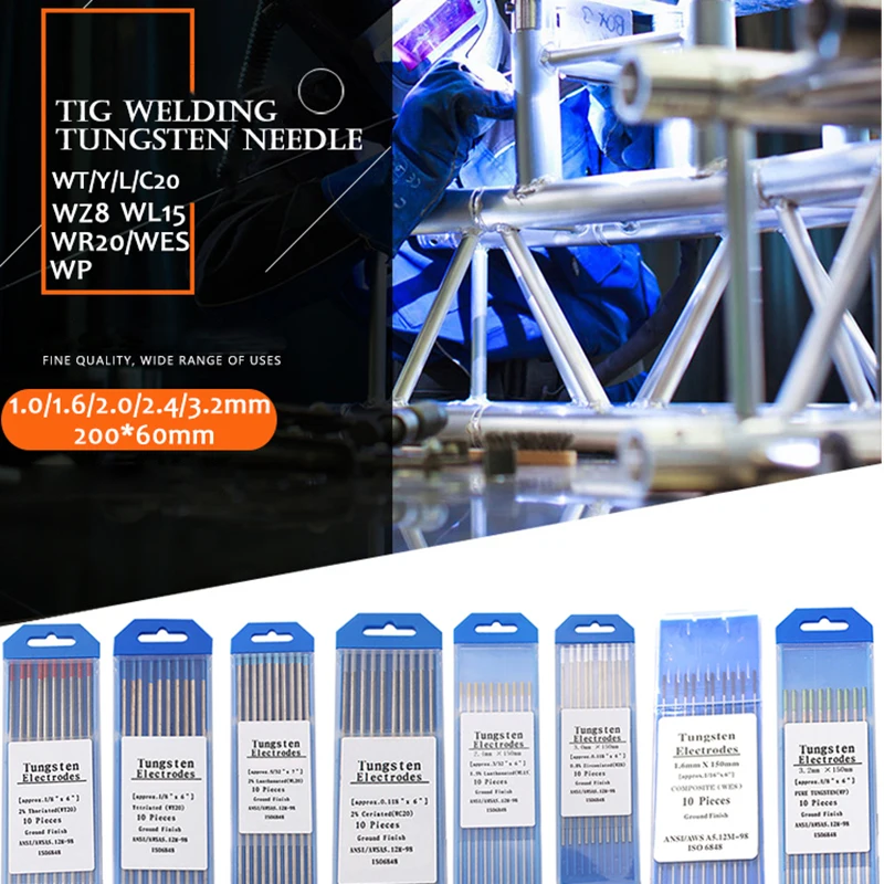 

10PCS/Set Professional Tungsten Electrodes Welding Electrodes 1.6 2.4 mm WT20 WC20 WL20 WL15 WZ8 WP WY20 WR20 Tig Rods