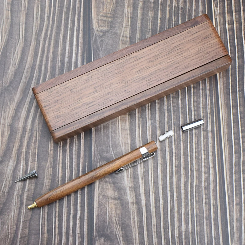 Handmade Walnut Wood Mechanical Pencil With Case Set Need 0.5mm Lead Wooden Drawing Student and Office Supplies Gift | Канцтовары для