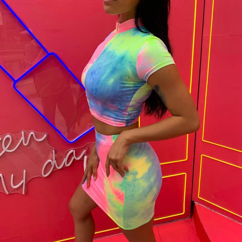 F plus R Tie Dye принт сексуальная майка и юбка комплект из 2 предметов женский