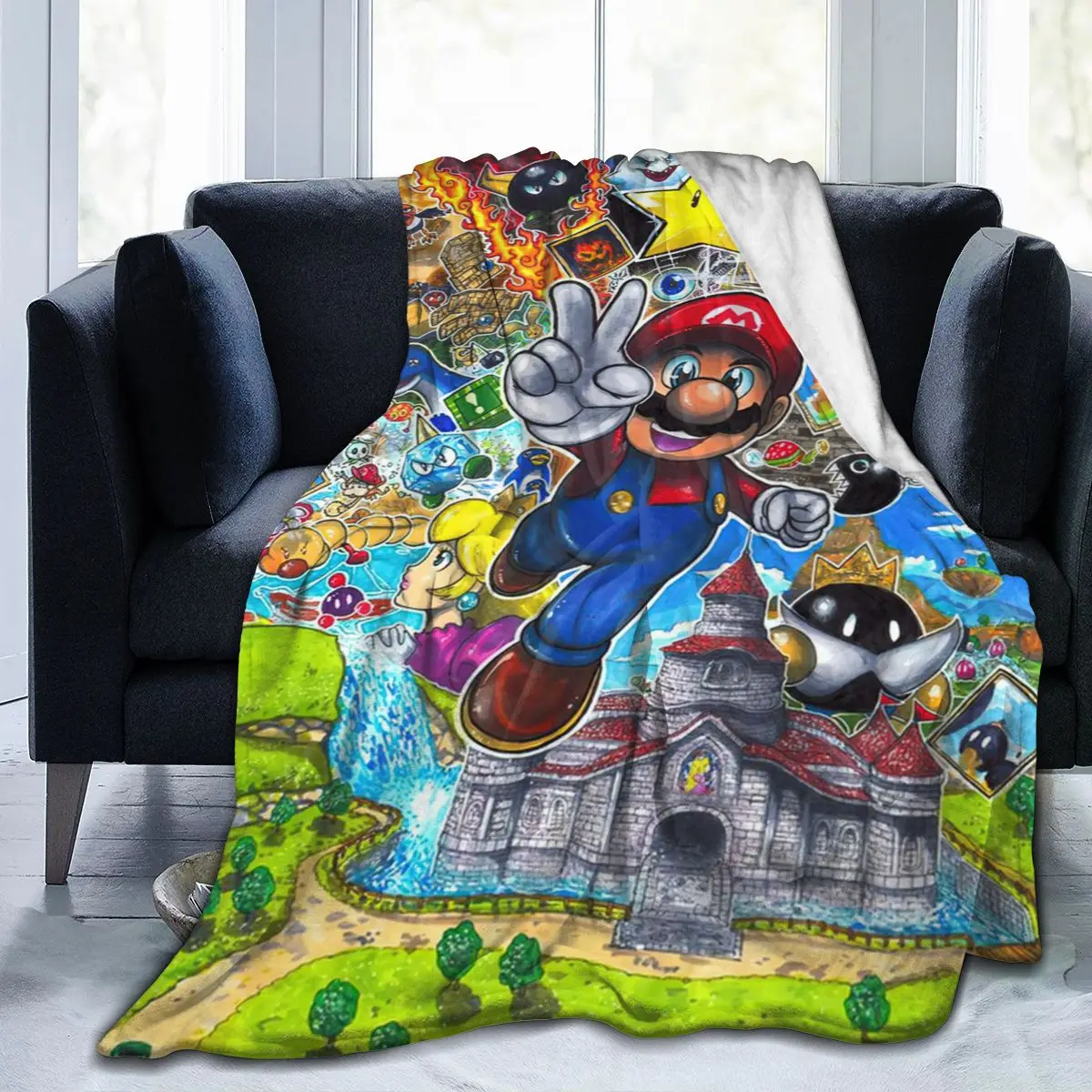 Плюшевое одеяло в стиле Марио с объемным рисунком шерпы очень мягкое Фланелевое