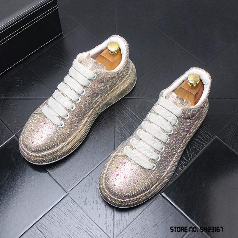 Новые роскошные мужские модные блестящие стразы Шарм повседневные Мокасины на