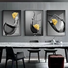 Настенная картина, черная, белая, Золотая лодка в бокале вина, картина для гостиной, кухонный плакат, Современное украшение для столовой