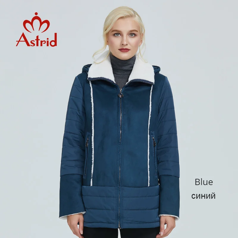 438 blue Astrid зимняя куртка женские теплые пальто Женская плюс размер верхняя одежда однотонные пальто с капюшоном Тонкая хлопковая зимняя куртка AM-2083 - Цвет: 438 blue