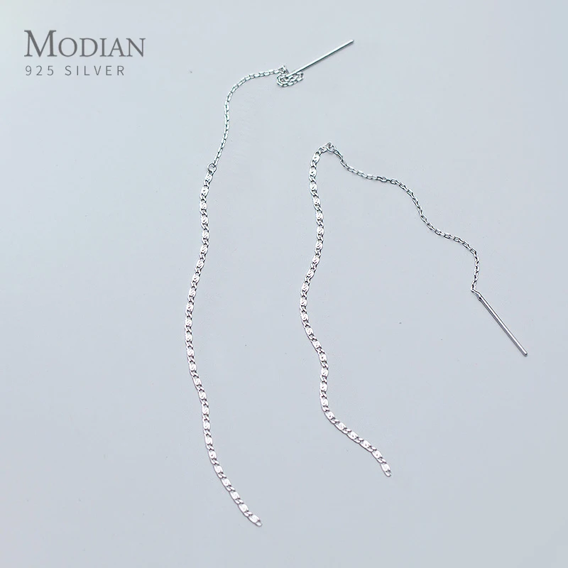 Modian, простая модная Длинная кисточка, цепочка очаровательные серьги-капли, 925 пробы, серебро, Классические Висячие серьги для женщин, свадебные ювелирные изделия